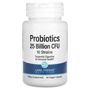 Lake Avenue Nutrition Probiotics 10 Strain Blend 25 Billion CFU 60 Veggie Capsules 898220014224