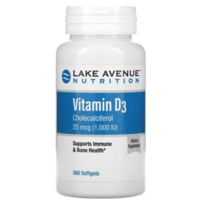 Lake Avenue Nutrition Vitamin D3 25 mcg (1.000 IU) 360 Softgels 898220014170