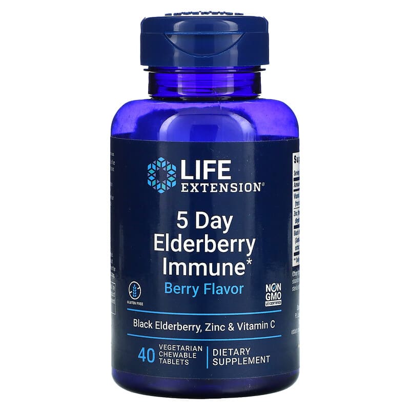 Life Extension 5 Day Elderberry Immune Berry 40 Vegetarian Chewable Tablets 1 Life Extension 5 Day Elderberry Immune Berry 40 Vegetarian Chewable Tablets 737870241102