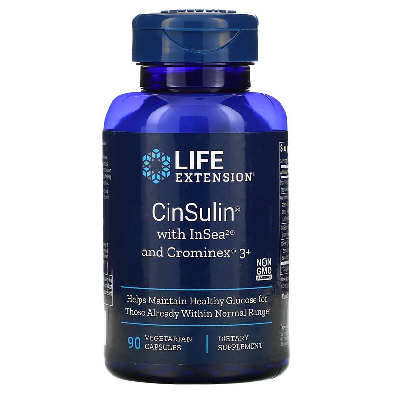 Life Extension CinSulin with InSea2 and Crominex 3+ 90 Vegetarian Capsules 1 Life Extension CinSulin with InSea2 and Crominex 3+ 90 Vegetarian Capsules 737870150398