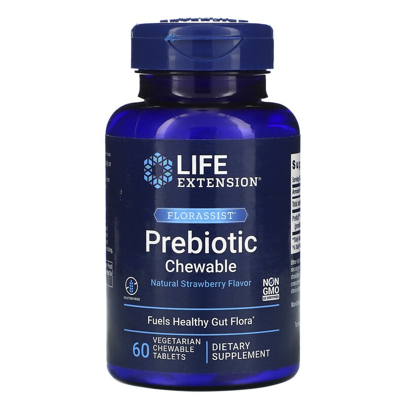 Life Extension FLORASSIST Prebiotic Chewable Natural Strawberry Flavor 60 Chewable Tablets 1 Life Extension FLORASSIST Prebiotic Chewable Natural Strawberry Flavor 60 Chewable Tablets 737870220367