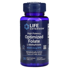 Life Extension High Potency Optimized Folate 8.500 mcg DFE 30 Vegetarian Tablets 737870191339