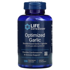 Life Extension Optimized Garlic Standardized Garlic Capsules 200 Vegetarian Capsules 737870139423