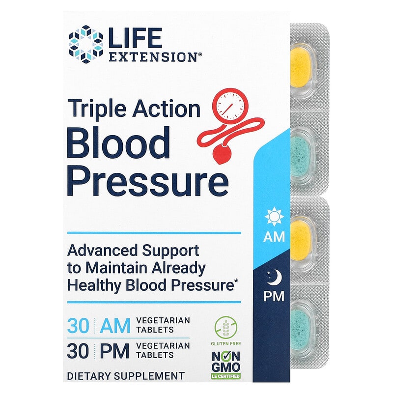 Life Extension Triple Action Blood Pressure AM/PM 2 Pack 30 Vegetarian Tablets Each 1 Life Extension Triple Action Blood Pressure AM/PM 2 Pack 30 Vegetarian Tablets Each 737870202462
