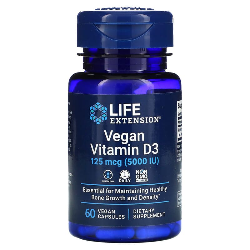 Life Extension Vegan Vitamin D3 125 mcg (5000 IU) 60 Vegan Capsules 1 Life Extension Vegan Vitamin D3 125 mcg (5000 IU) 60 Vegan Capsules 737870242260