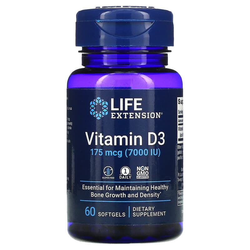 Life Extension Vitamin D3 175 mcg (7,000 IU) 60 Softgels 1 Life Extension Vitamin D3 175 mcg (7.000 IU) 60 Softgels 737870171867