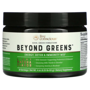 Live Conscious Beyond Greens Energy Detox & Immunity Mix Light Matcha 4 oz (0.25 lb/115 g) 850008273179