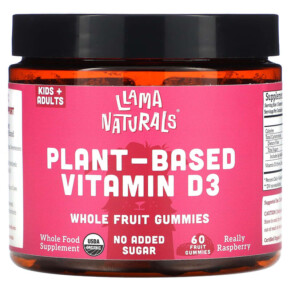 Llama Naturals Plant-Based Vitamin D3 Whole Fruit Gummies Really Raspberry 60 Fruit Gummies 860001569070