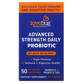 LoveBug Probiotics Advanced Strength Daily Probiotic 50 Billion CFU 30 Count 850002716320