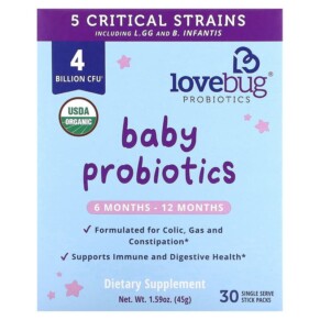 LoveBug Probiotics Baby Probiotics 6-12 Months 4 Billion CFU 30 Single Serve Stick Packs 861383000335