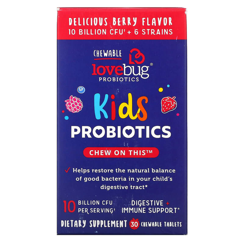 LoveBug Probiotics Kids Probiotics Delicious Berry 10 Billion CFU 30 Chewable Tablets 1 LoveBug Probiotics Kids Probiotics Delicious Berry 10 Billion CFU 30 Chewable Tablets 850002716245