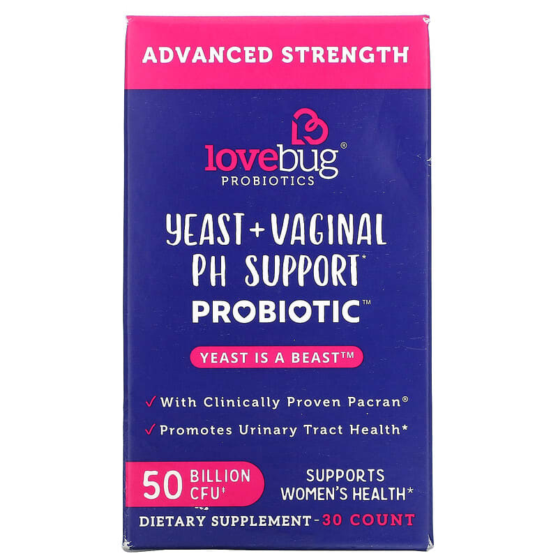 LoveBug Probiotics Yeast + Vaginal PH Support Probiotic Advanced Strength 50 Billion CFU 30 Count 1 LoveBug Probiotics Yeast + Vaginal PH Support Probiotic Advanced Strength 50 Billion CFU 30 Count 864377000199
