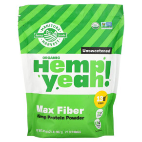 Manitoba Harvest Organic Hemp Yeah! Max Fiber Hemp Protein Powder Unsweetened 32 oz (907 g) 697658691058