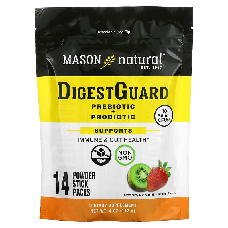 Mason Natural DigestGuard Prebiotic + Probiotic Strawberry Kiwi 14 Powder Stick Packs 1 Mason Natural DigestGuard Prebiotic + Probiotic Strawberry Kiwi 14 Powder Stick Packs 311845182869