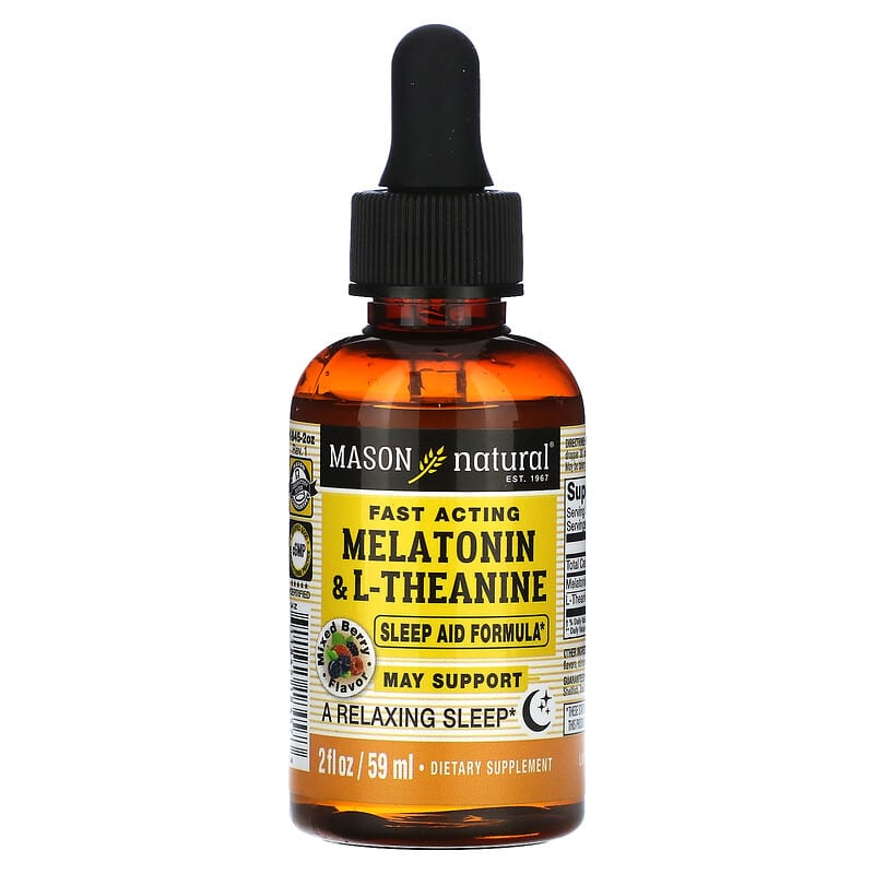 Mason Natural Fast Acting Melatonin & L-Theanine Sleep Aid Formula Mixed Berry 2 fl oz (59 ml) 1 Mason Natural Fast Acting Melatonin & L-Theanine Sleep Aid Formula Mixed Berry 2 fl oz (59 ml) 311845184573