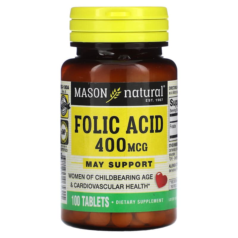 Mason Natural Folic Acid 400 mcg 100 viên 1 Mason Natural Folic Acid 400 mcg 100 Tablets 311845065315
