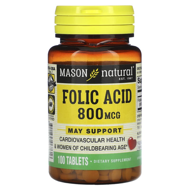 Mason Natural Folic Acid 800 mcg 100 viên 1 Mason Natural Folic Acid 800 mcg 100 Tablets 311845067616