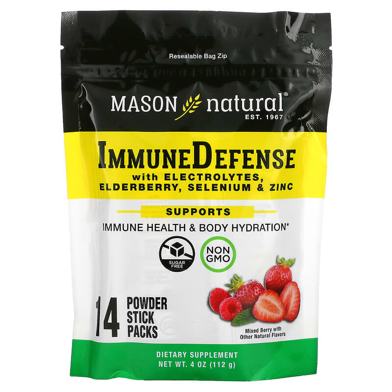 Mason Natural Immune Defense with Electrolytes Elderberry Selenium & Zinc Mixed Berry 14 Powder Stick Packs 4 oz (112 g) 1 Mason Natural Immune Defense with Electrolytes Elderberry Selenium & Zinc Mixed Berry 14 Powder Stick Packs 4 oz (112 g) 311845182760