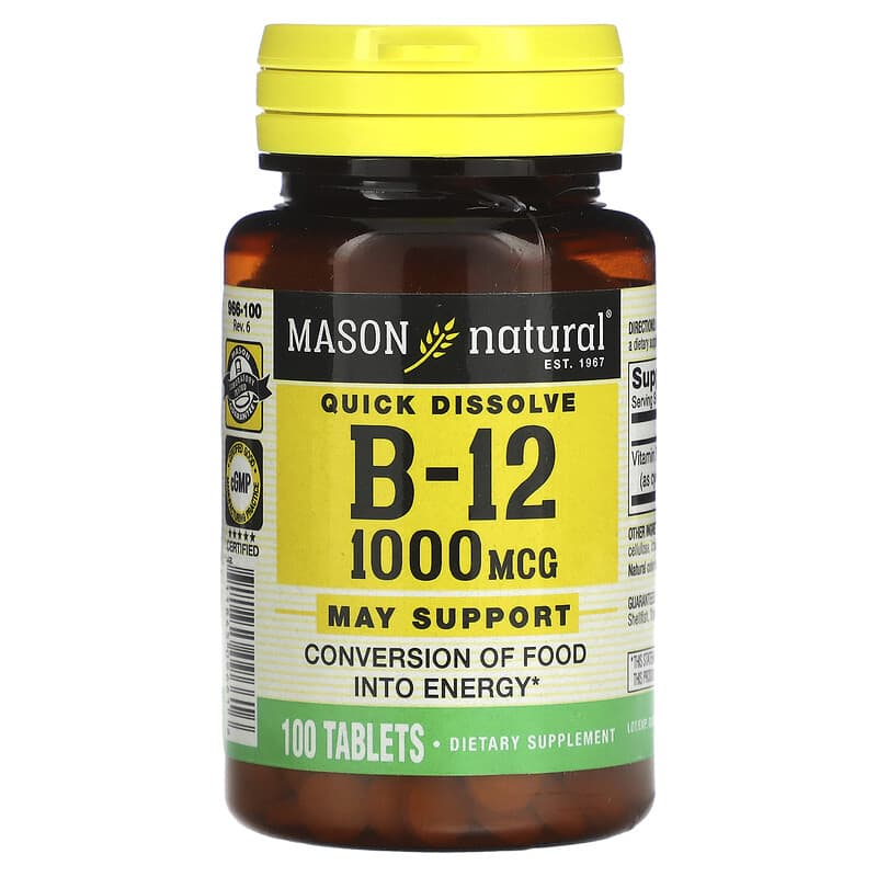 Mason Natural Vitamin B-12 Quick Dissolve 1,000 mcg 100 viên 1 Mason Natural Vitamin B-12 Quick Dissolve 1.000 mcg 100 Tablets 311845096616