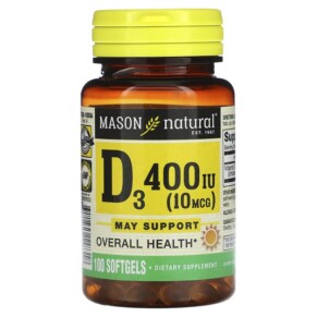 Mason Natural Vitamin D3 10 mcg (400 IU) 100 Softgels 311845118318