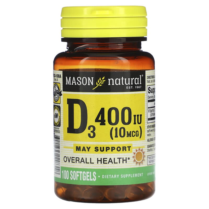 Mason Natural Vitamin D3 10 mcg (400 IU) 100 Softgels 1 Mason Natural Vitamin D3 10 mcg (400 IU) 100 Softgels 311845118318