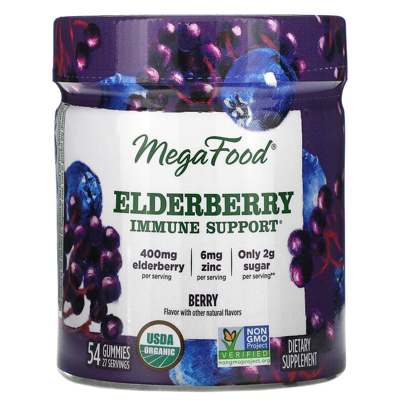 MegaFood Elderberry Immune Support Berry 54 Gummies 1 MegaFood Elderberry Immune Support Berry 54 Gummies 051494104149