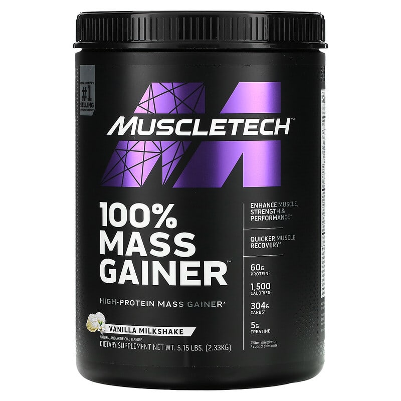 MuscleTech 100% Mass Gainer Vanilla Milkshake 5.15 lbs (2.33 kg) 1 MuscleTech 100% Mass Gainer Vanilla Milkshake 5.15 lbs (2.33 kg) 631656713824