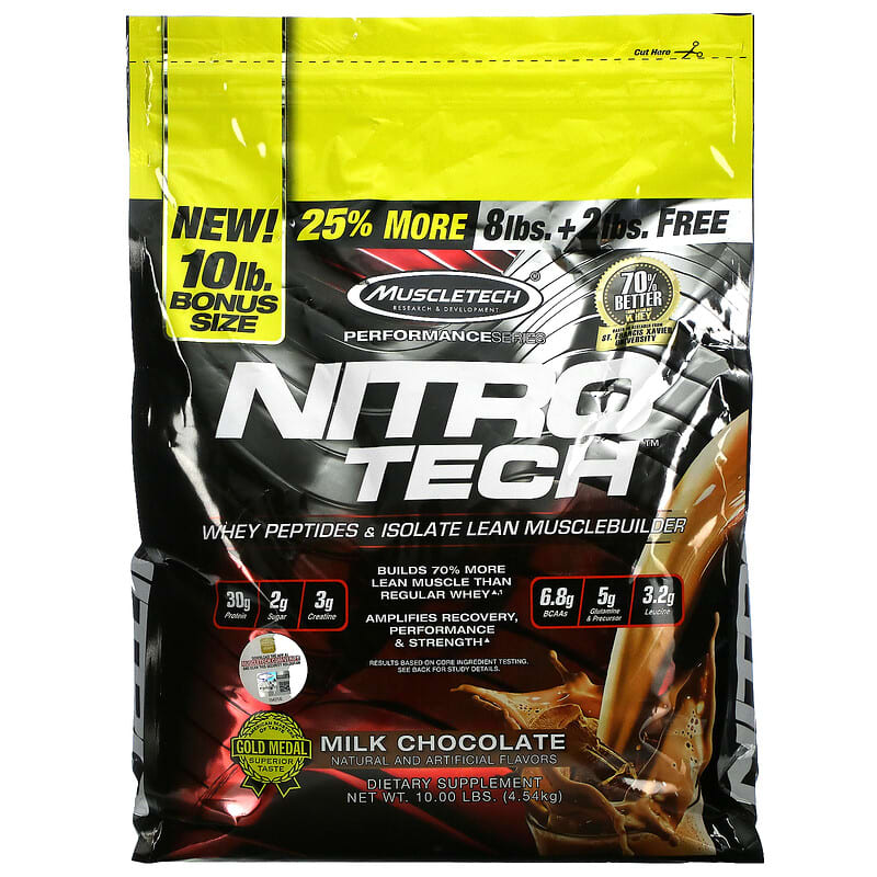 MuscleTech Nitro Tech Whey Peptides & Isolate Lean Musclebuilder Milk Chocolate 10 lbs (4.54 kg) 1 MuscleTech Nitro Tech Whey Peptides & Isolate Lean Musclebuilder Milk Chocolate 10 lbs (4.54 kg) 631656709612