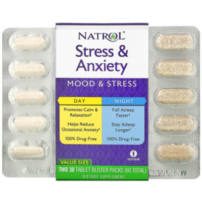 Natrol Stress & Anxiety Day & Night Two 30 Tablet Blister Packs (60 Total) 047469055011