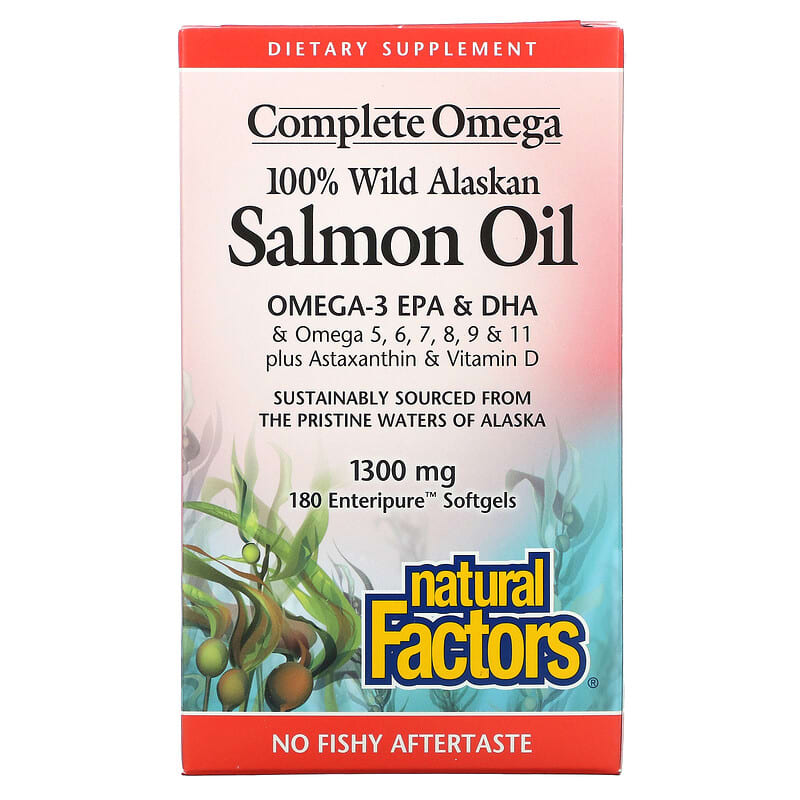 Natural Factors 100% Wild Alaskan Salmon Oil 1300 mg 180 Enteripure Softgels 1 Natural Factors 100% Wild Alaskan Salmon Oil 1300 mg 180 Enteripure Softgels 068958022666