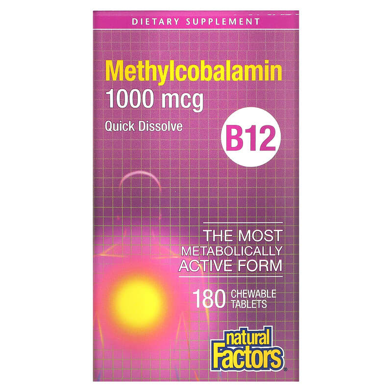 Natural Factors B12 Methylcobalamin 1,000 mcg 180 viên nhai 1 Natural Factors B12 Methylcobalamin 1.000 mcg 180 Chewable Tablets 068958012438