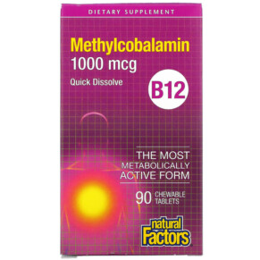 Natural Factors B12 Methylcobalamin 1.000 mcg 90 Chewable Tablets 068958012421