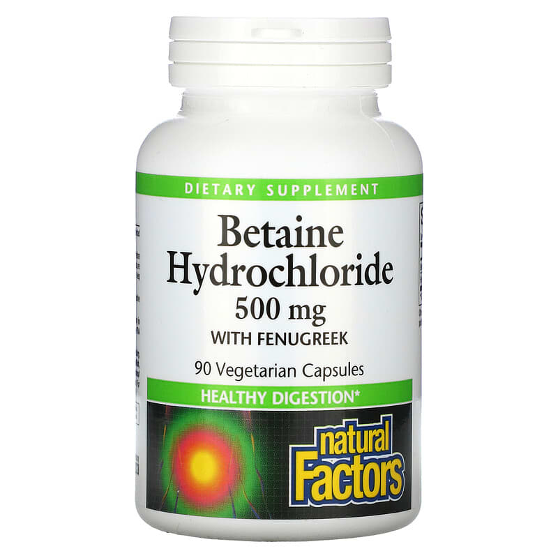 Natural Factors Betaine Hydrochloride with Fenugreek 500 mg 90 Vegetarian Capsules 1 Natural Factors Betaine Hydrochloride with Fenugreek 500 mg 90 Vegetarian Capsules 068958017204