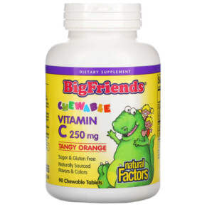 Natural Factors Big Friends Chewable Vitamin C Tangy Orange 250 mg 90 Chewable Tablets 068958013954