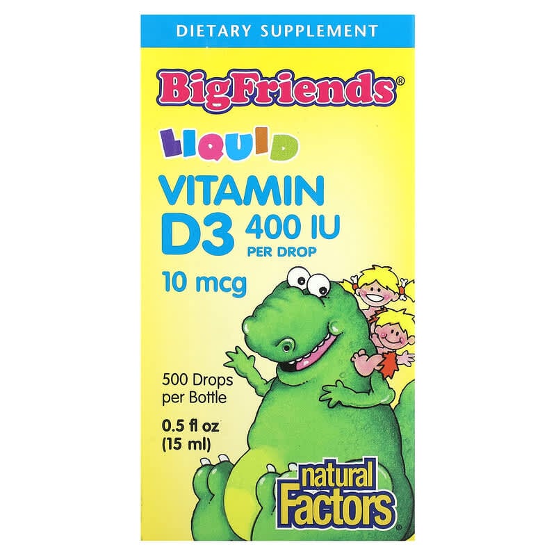 Natural Factors Big Friends Liquid Vitamin D3 10 mcg (400 IU) 0.5 fl oz (15 ml) 1 Natural Factors Big Friends Liquid Vitamin D3 10 mcg (400 IU) 0.5 fl oz (15 ml) 068958015453