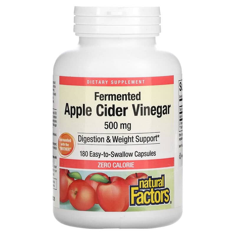 Natural Factors Apple Cider Vinegar 500 mg 180 viên 1 Natural Factors Fermented Apple Cider Vinegar 500 mg 180 Easy to Swallow Capsules 068958020563