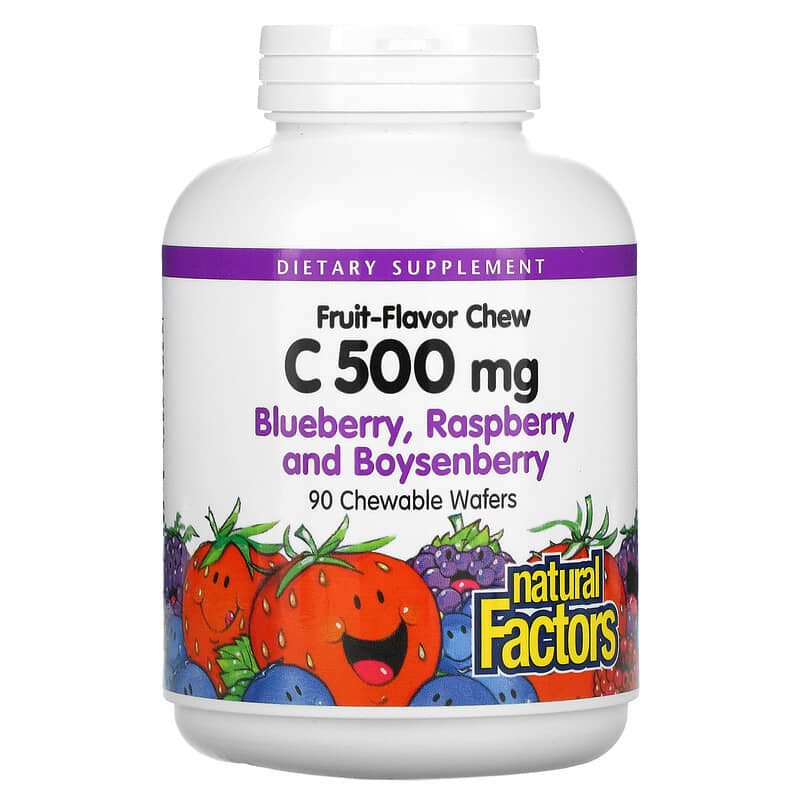Natural Factors Fruit-Flavor Chew Vitamin C Blueberry Raspberry and Boysenberry 500 mg 90 Chewable Wafers 1 Natural Factors Fruit-Flavor Chew Vitamin C Blueberry Raspberry and Boysenberry 500 mg 90 Chewable Wafers 068958013268