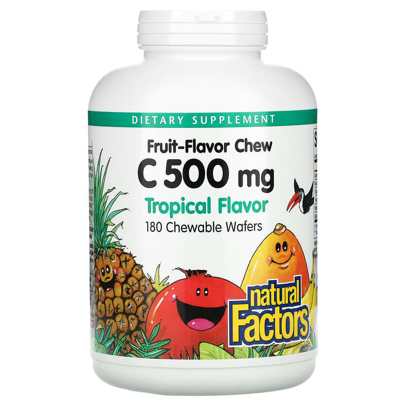 Natural Factors Fruit-Flavor Chew Vitamin C Tropical 500 mg 180 Chewable Wafers 1 Natural Factors Fruit-Flavor Chew Vitamin C Tropical 500 mg 180 Chewable Wafers 068958013299