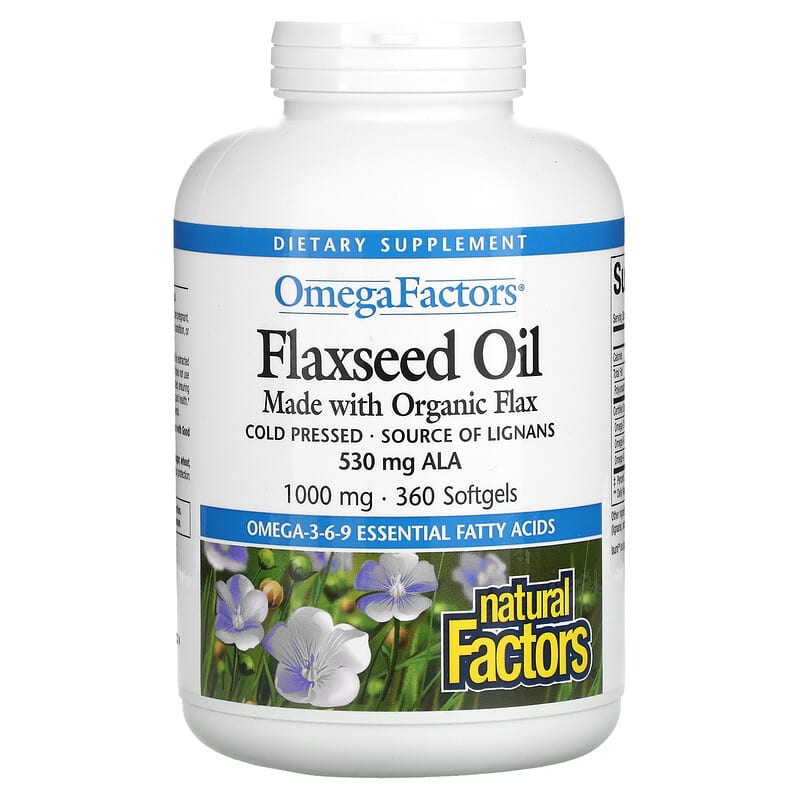Natural Factors Omega Factors Flaxseed Oil 1000 mg 360 Softgels 1 Natural Factors OmegaFactors Flaxseed Oil 1000 mg 360 Softgels 068958022123