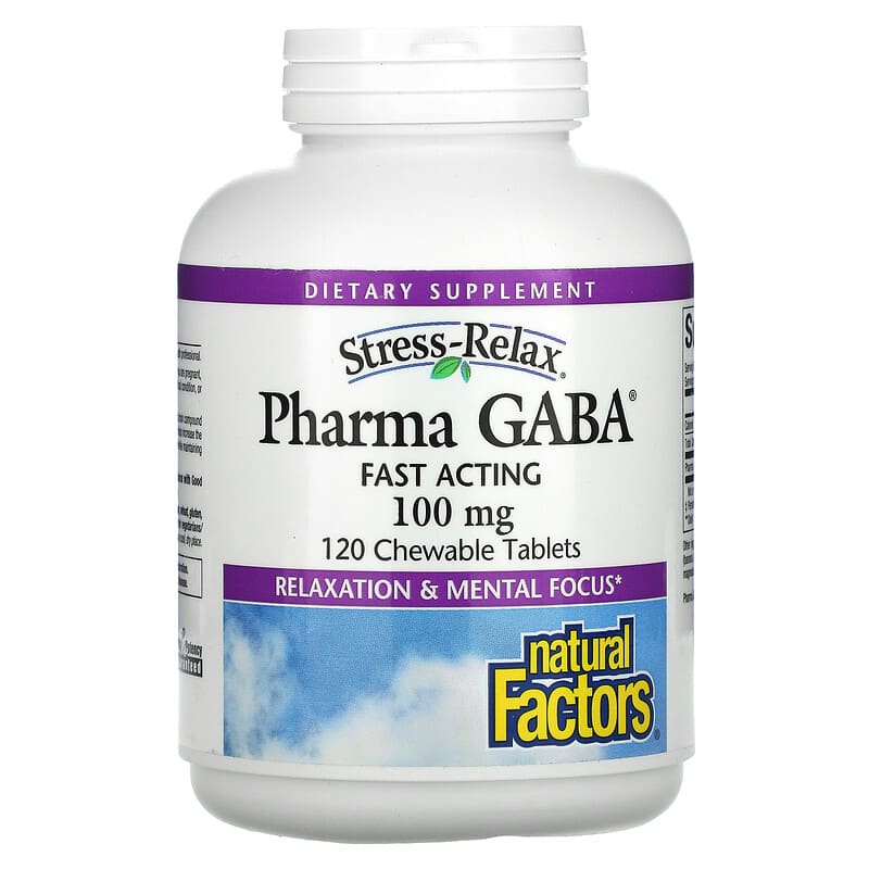 Natural Factors Stress-Relax Pharma GABA 100 mg 120 Chewable Tablets 1 Natural Factors Stress-Relax Pharma GABA 100 mg 120 Chewable Tablets 068958028385