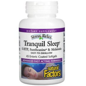 Natural Factors Stress-Relax Tranquil Sleep 5-HTP Suntheanine & Melatonin 45 Enteric Coated Softgels 068958028446
