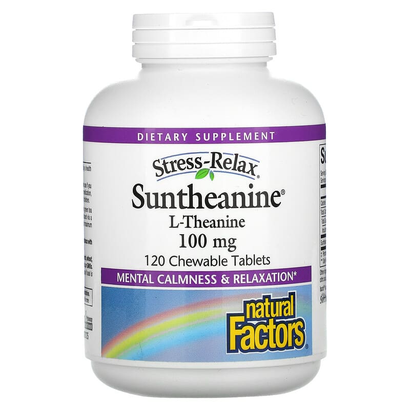 Natural Factors Suntheanine 100 mg 120 Chewable Tablets 1 Natural Factors Suntheanine 100 mg 120 Chewable Tablets 068958028378