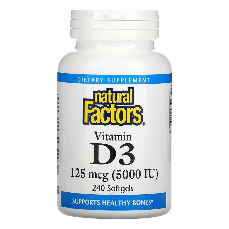 Natural Factors Vitamin D3 125 mcg (5,000 IU) 240 Softgels 1 Natural Factors Vitamin D3 125 mcg (5.000 IU) 240 Softgels 068958010618