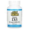 Natural Factors Vitamin D3 25 mcg (1,000 IU) 180 viên 3 Natural Factors Vitamin D3 25 mcg (1.000 IU) 180 Tablets 068958010519