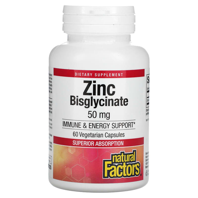 Natural Factors Zinc Bisglycinate 50 mg 60 Vegetarian Capsules 1 Natural Factors Zinc Bisglycinate 50 mg 60 Vegetarian Capsules 068958016931
