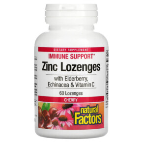 Natural Factors Zinc Lonzenges With Elderberry Echinacea & Vitamin C Cherry 60 Lozenges 068958016894
