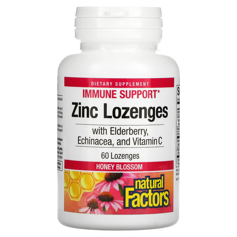 Natural Factors Zinc Lonzenges With Elderberry Echinacea & Vitamin C Honey Blossom 60 Lozenges 1 Natural Factors Zinc Lonzenges With Elderberry Echinacea & Vitamin C Honey Blossom 60 Lozenges 068958016887