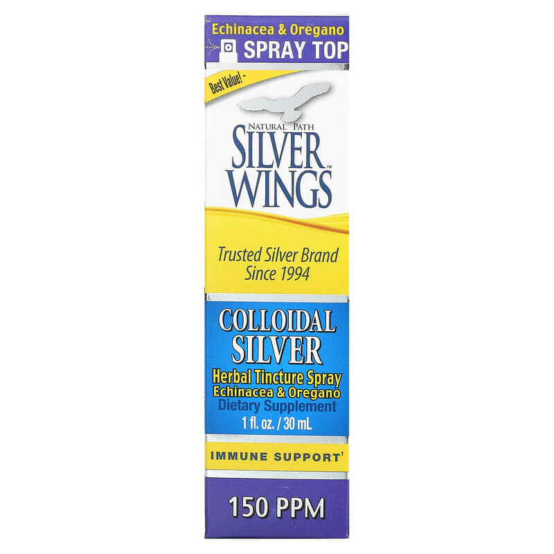 Natural Path Silver Wings Colloidal Silver Herbal Tincture Throat Spray 150 PPM 1 oz (30 ml) 1 Natural Path Silver Wings Colloidal Silver Herbal Tincture Spray 150 PPM 1 fl oz (30 ml) 613405440441
