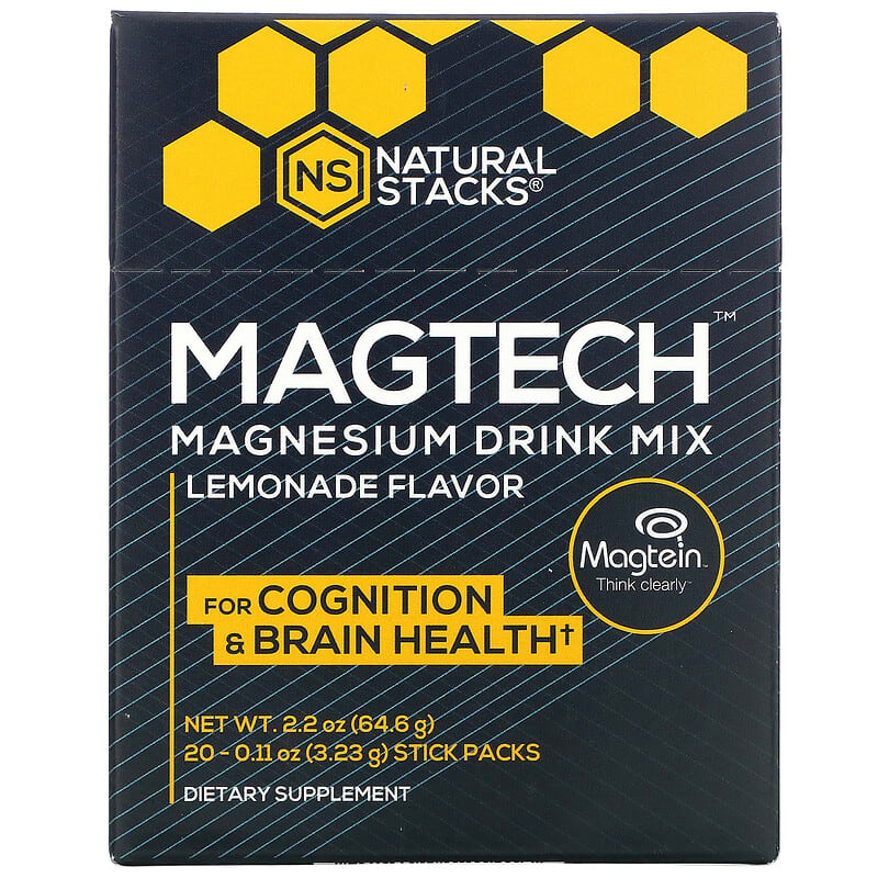 Natural Stacks MagTech Magnesium Drink Mix Lemonade 20 Stick Packs 0.11 oz (3.23 g) Each 1 Natural Stacks MagTech Magnesium Drink Mix Lemonade 20 Stick Packs 0.11 oz (3.23 g) Each 652508121413