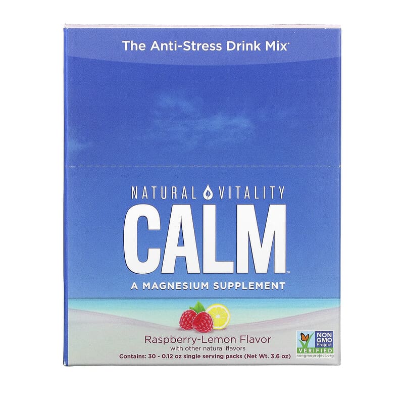 Natural Vitality CALM The Anti-Stress Drink Mix Raspberry-Lemon 30 Single Serving Packs 0.12 oz (3.3 g) Each 1 Natural Vitality CALM The Anti-Stress Drink Mix Raspberry-Lemon 30 Single Serving Packs 0.12 oz (3.3 g) Each 183405000636